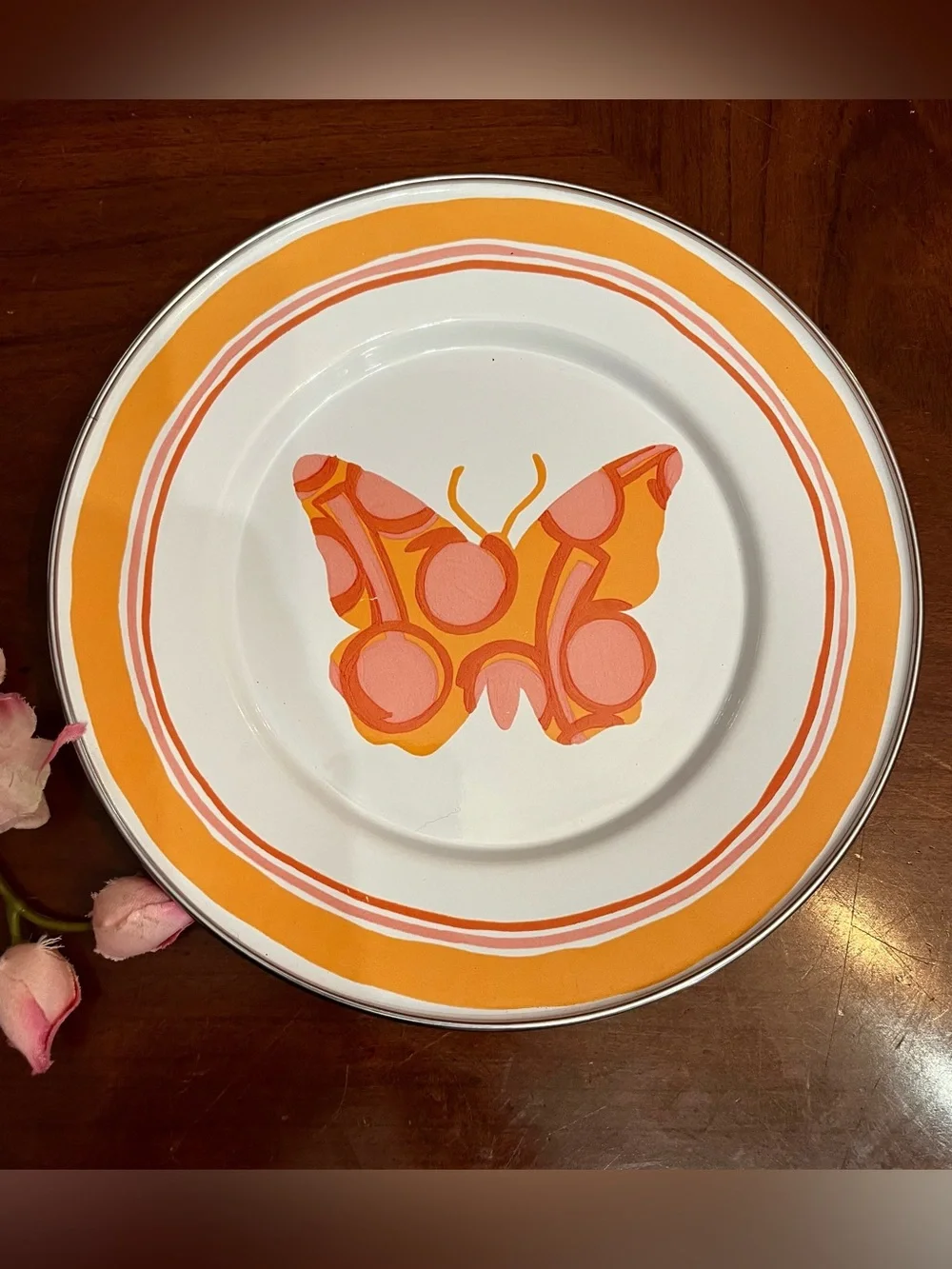 Rare VTG Golden Rabbit Enamelware Butterfly Plates Michal Sparks 4-Set Retro